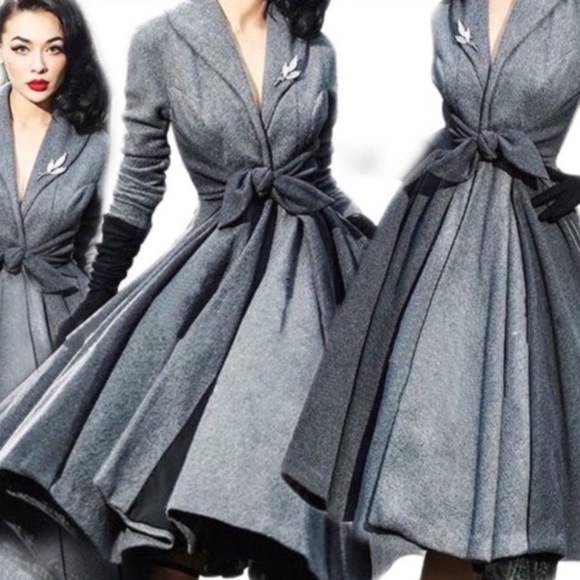 LAST CHANCE Vintage Inspired Midi Open Heather Grey Coat NWT - Picture 3 of 10